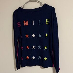 Vilagallo navy smile Star v neck wool viscose blend sweater size M Anthropologie